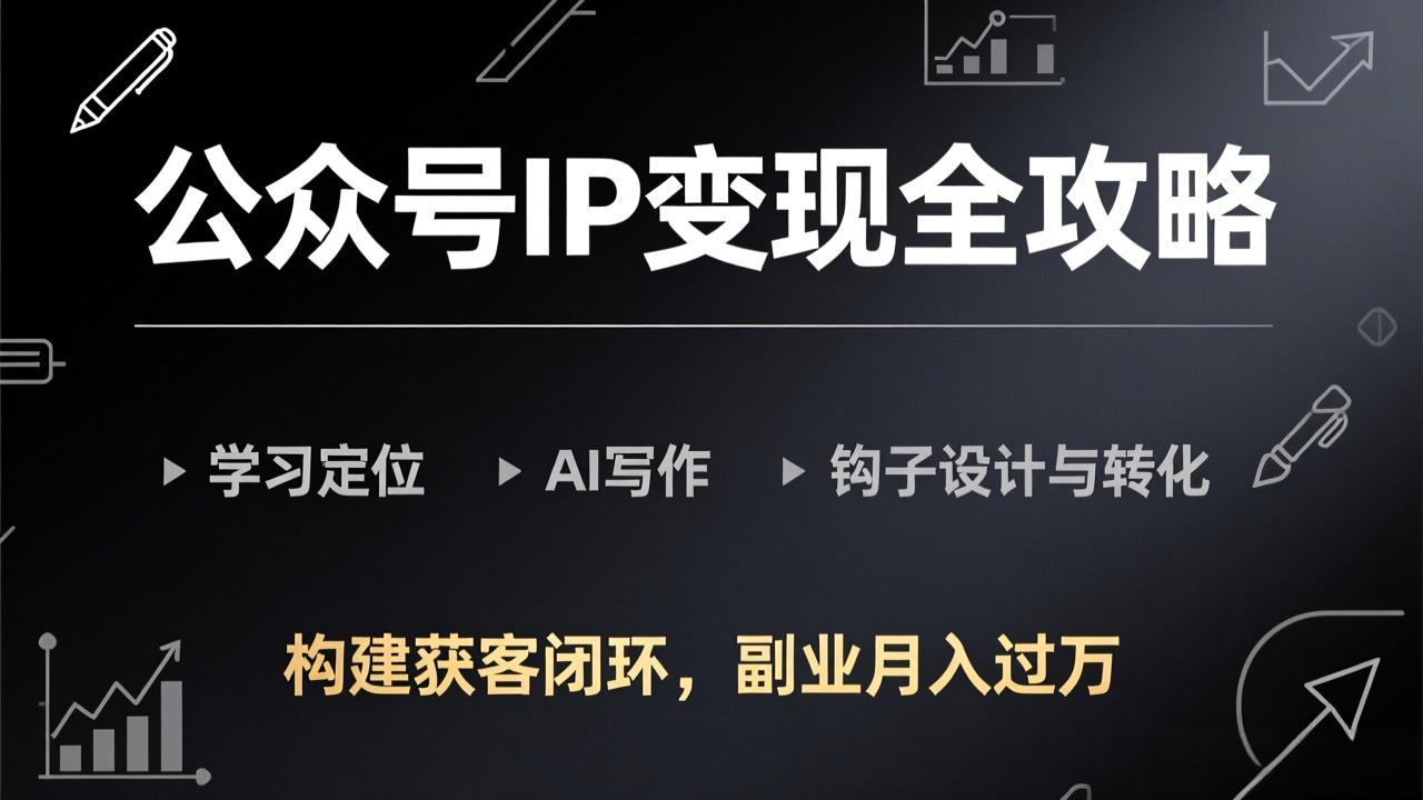 公众号IP变现全攻略-更新，学习定位、AI写作、钩子设计与转化，构建获客闭环，副业月入过万-点子口袋网