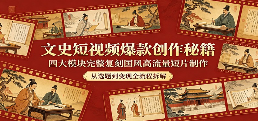 文史短视频爆款创作秘籍：四大模块完整复刻国风高流量短片制作-点子口袋网