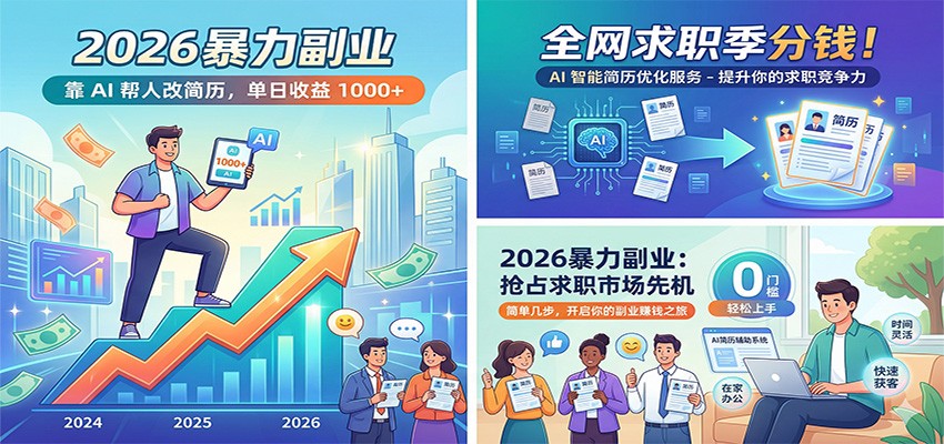 2026暴力副业：靠AI帮人改简历，单日收益1000+，全网求职季分钱-点子口袋网