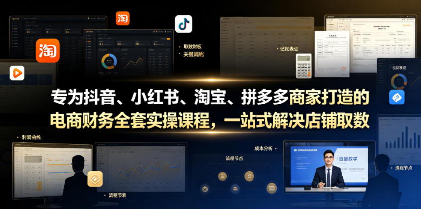 专为抖音、小红书、淘宝、拼多多商家打造的电商财务全套实操课程，一站式解决店铺取数、记账、报税全流程难题-点子口袋网