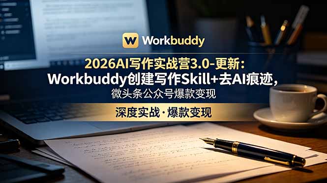 2026AI写作实战营3.0-更新：Workbuddy创建写作Skill+去AI痕迹，微头条公众号爆款变现-点子口袋网