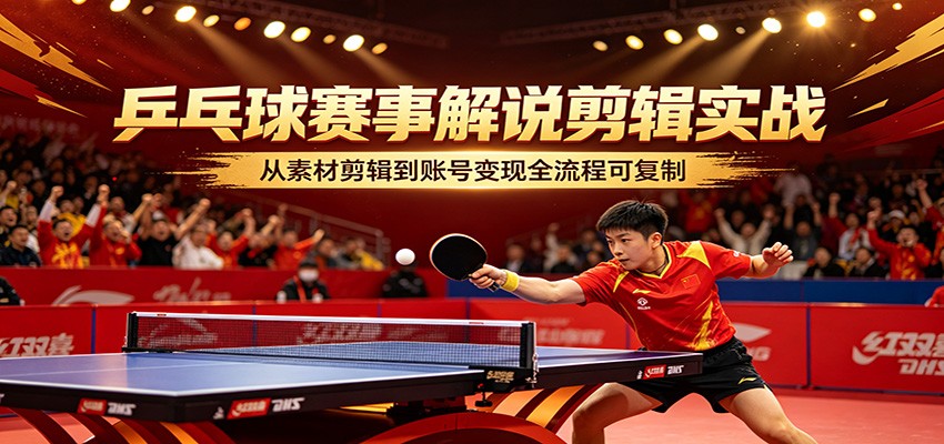 乒乓球赛事解说剪辑实战，从素材剪辑到账号变现全流程可复制-点子口袋网