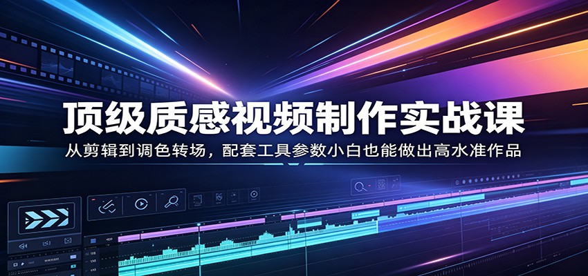 顶级质感视频制作实战课：从剪辑到调色转场，配套工具参数小白也能做出高水准作品-点子口袋网