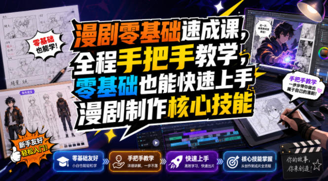 漫剧零基础速成课，全程手把手教学，零基础也能快速上手漫剧制作核心技能-点子口袋网