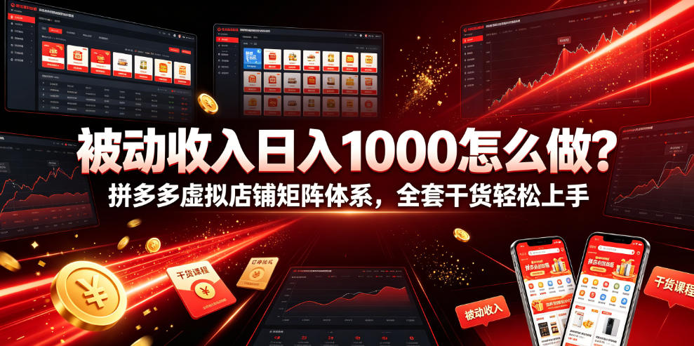 被动收入日入1000怎么做？拼多多虚拟店铺矩阵体系，全套干货轻松上手【揭秘】-点子口袋网