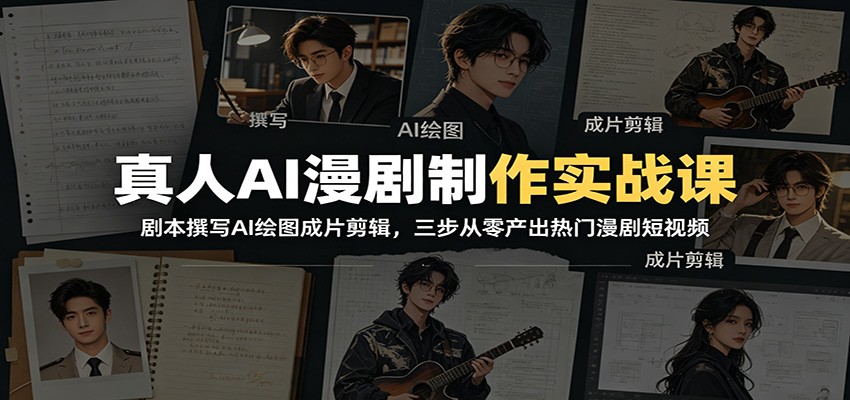 真人AI漫剧制作实战课：剧本撰写AI绘图成片剪辑，三步从零产出热门漫剧短视频-点子口袋网