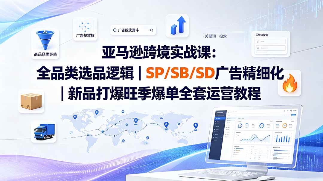 （19563期）亚马逊跨境实战课-更新：全品类选品逻辑｜SP/SB/SD广告精细化｜新品打爆旺季爆单全套运营教程-点子口袋网
