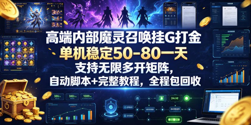 高端内部魔灵召唤挂G打金，单机稳定50-80一天，支持无限多开矩阵，自动脚本+完整教程，全程包回收【揭秘】-点子口袋网
