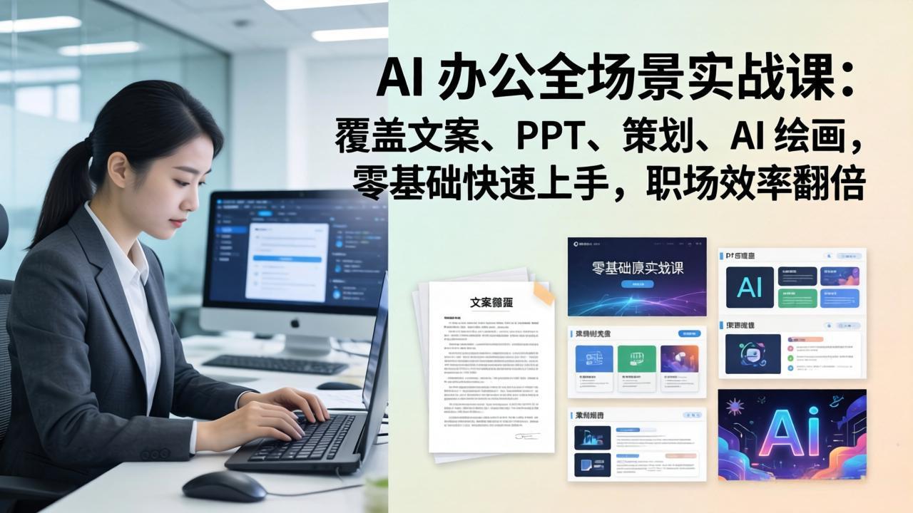 AI 办公全场景实战课：覆盖文案、PPT、策划、AI 绘画，零基础快速上手，职场效率翻倍-点子口袋网