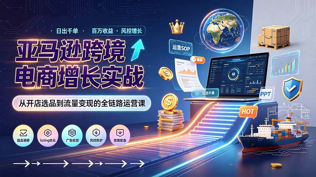 （19308期）亚马逊0-1孵化特训营8期：从注册风控到稳定日出千单实战，规避审核封店风险，标准化执行流程落地-点子口袋网