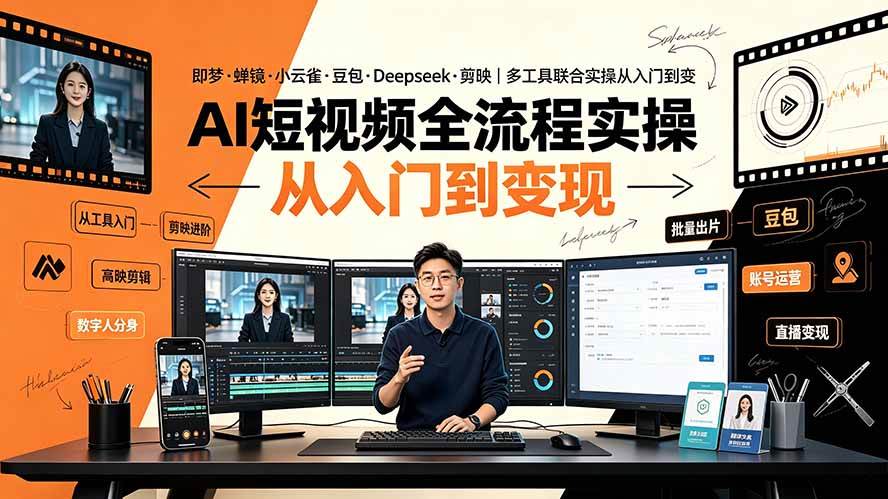 （19250期）AI短视频全流程实操：即梦·蝉镜·小云雀·豆包·Deepseek·剪映｜多工具联合实操从入门到变现-点子口袋网