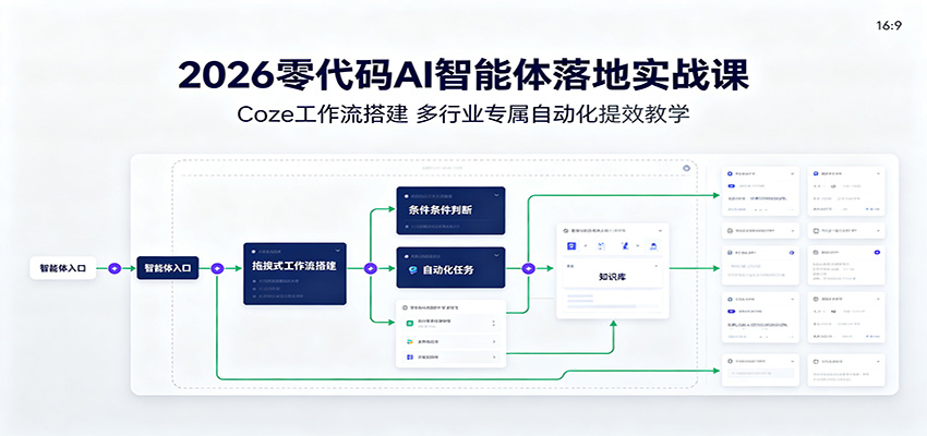 2026零代码AI智能体落地实战课：Coze工作流搭建，多行业专属自动化提效教学-点子口袋网
