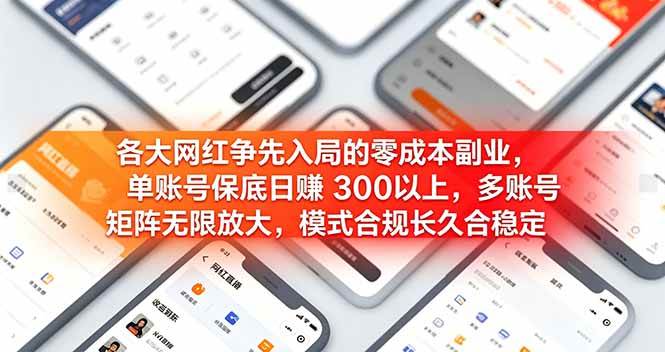（19092期）各大网红争先入局的零成本副业，单账号保底日赚 300 以上，多号矩阵可放大，模式合规长久稳定！-点子口袋网