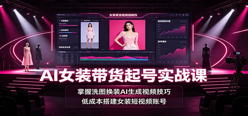 AI女装带货起号实战课：掌握洗图换装AI生成视频技巧，低成本搭建女装短视频账号-点子口袋网