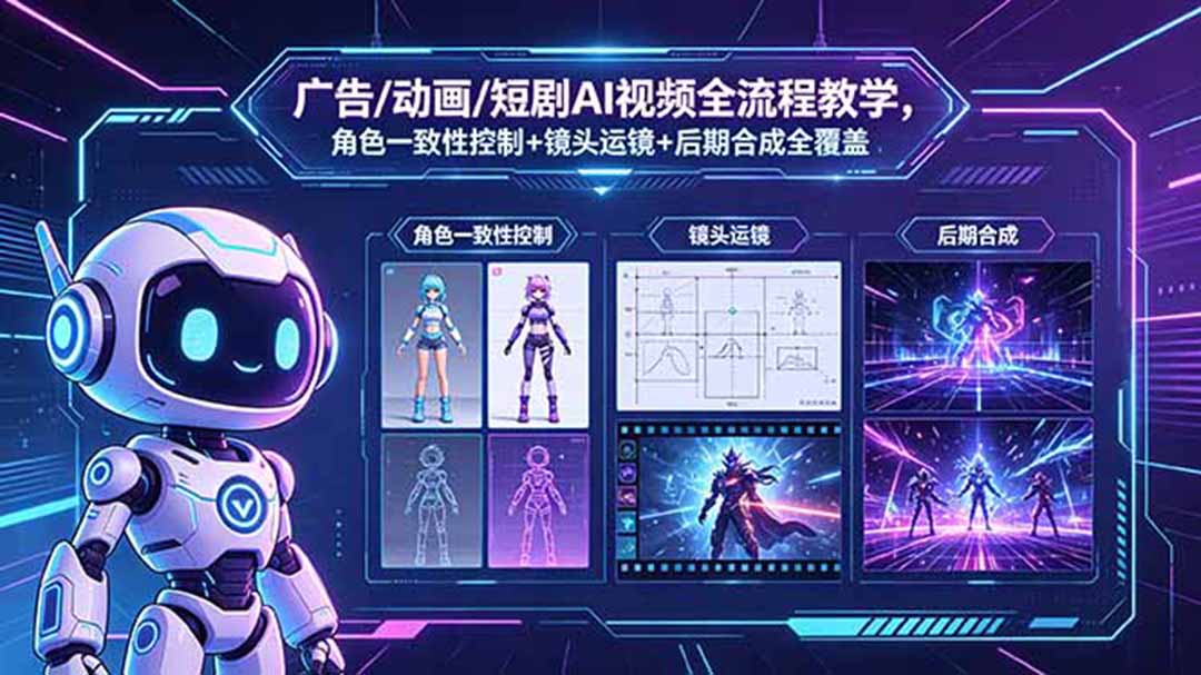 广告/动画/短剧AI视频全流程教学，角色一致性控制+镜头运镜+后期合成全覆盖-点子口袋网