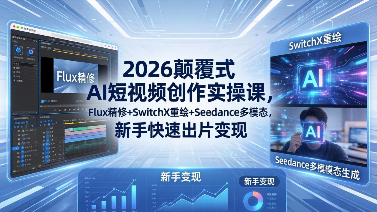 2026颠覆式 AI短视频创作课-5月更新，Flux精修+SwitchX重绘+Seedance多模态，新手快速出片变现-点子口袋网