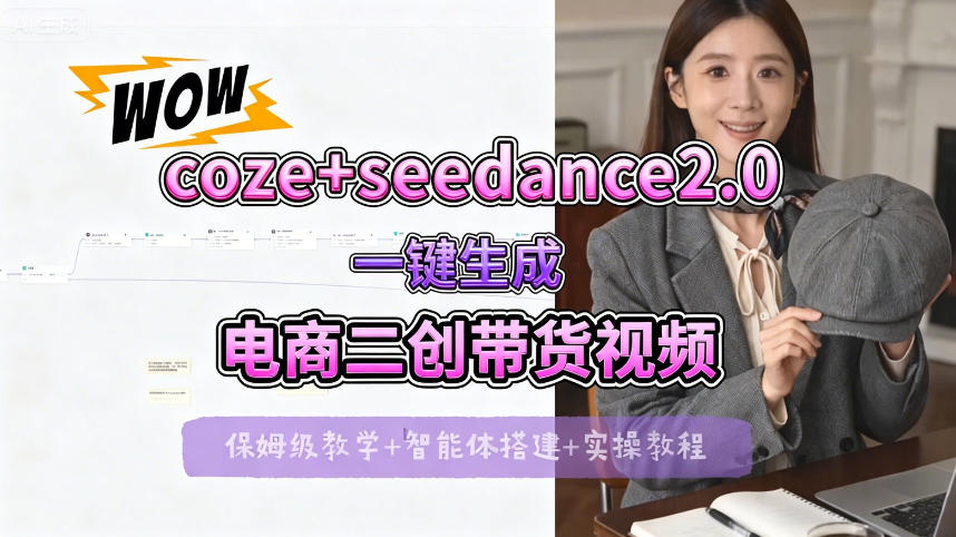 【Coze工作流搭建实操教程】seedance2.0+coze一键生成电商二创带货视频，全流程保姆级教学-点子口袋网