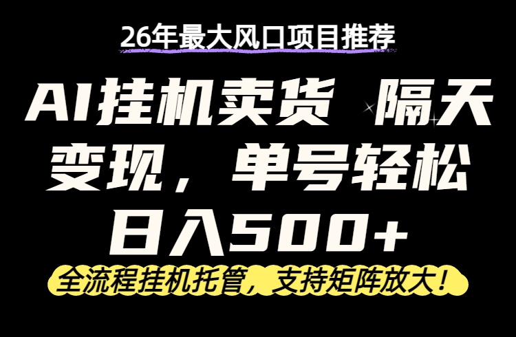26年最新AI挂机卖货，隔天出收益，单账号轻松日入500+-点子口袋网