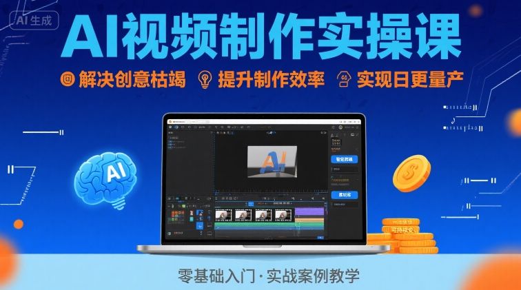 Ai视频制作实操课，解决创意枯竭、效率低下痛点，实现日更量产可持续变现(更新26年3月)-点子口袋网