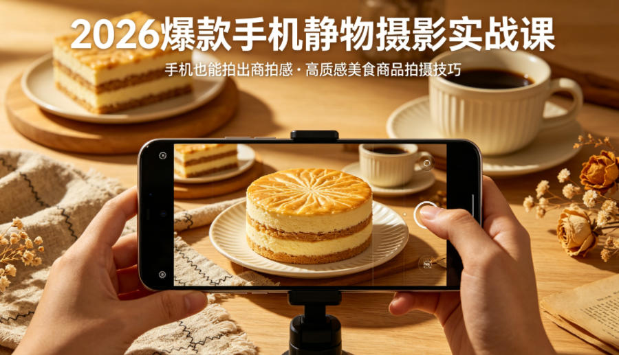 2026爆款手机静物摄影实战课，手机也能拍出商拍感，学会拍出高质感美食商品-点子口袋网