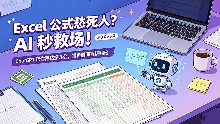 （19487期）Excel 公式愁死人？AI 秒救场！ChatGPT 帮你甩枯燥办公，摸鱼时间直接翻倍【原创双语字幕】-点子口袋网