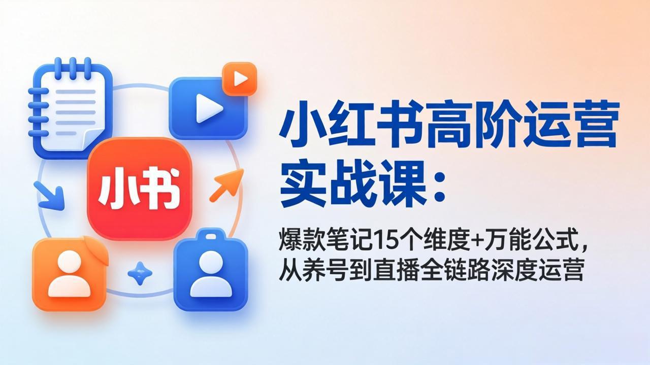小红书高阶运营实战课：爆款笔记15个维度+万能公式，从养号到直播全链路深度运营-点子口袋网