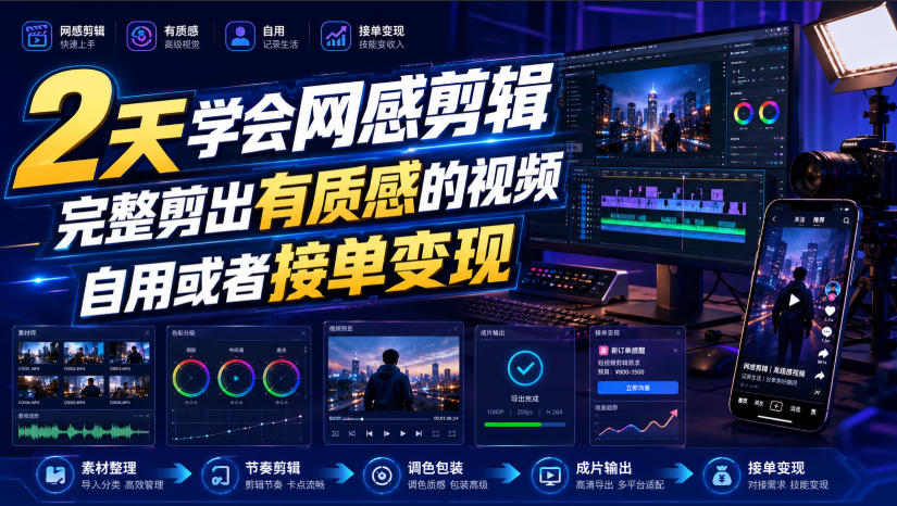 2天学会网感剪辑，完整剪出有质感的视频，自用或者接单变现-点子口袋网