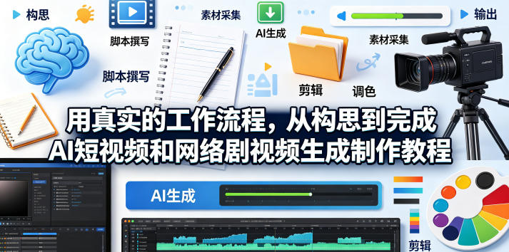 用真实的工作流程，从构思到完成AI短视频和网络剧视频生成制作教程-中英字幕-点子口袋网