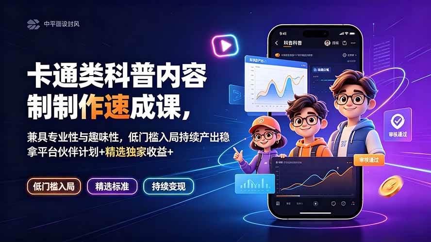 （19234期）卡通类科普内容制作速成课，兼具专业性与趣味性，低门槛入局持续产出稳拿平台伙伴计划+精选独家收益-点子口袋网