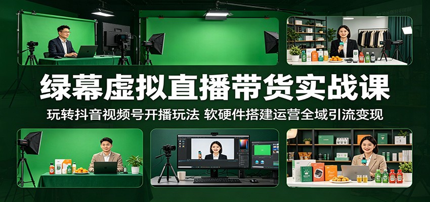 绿幕虚拟直播带货实战课：玩转抖音视频号开播玩法，软硬件搭建运营全域引流变现-点子口袋网