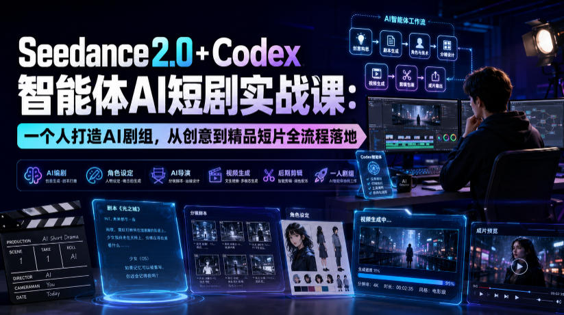 Seedance2.0+Codex智能体AI短剧实战课：一个人打造AI剧组，从创意到精品短片全流程-点子口袋网