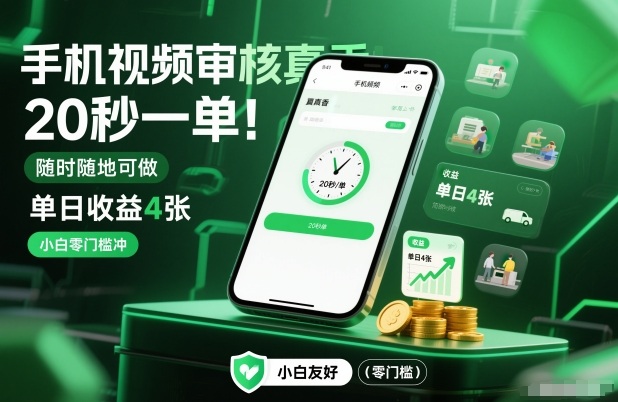 手机视频审核真香！20秒一单，随时随地可做，单日收益4张，小白零门槛冲【揭秘】-点子口袋网