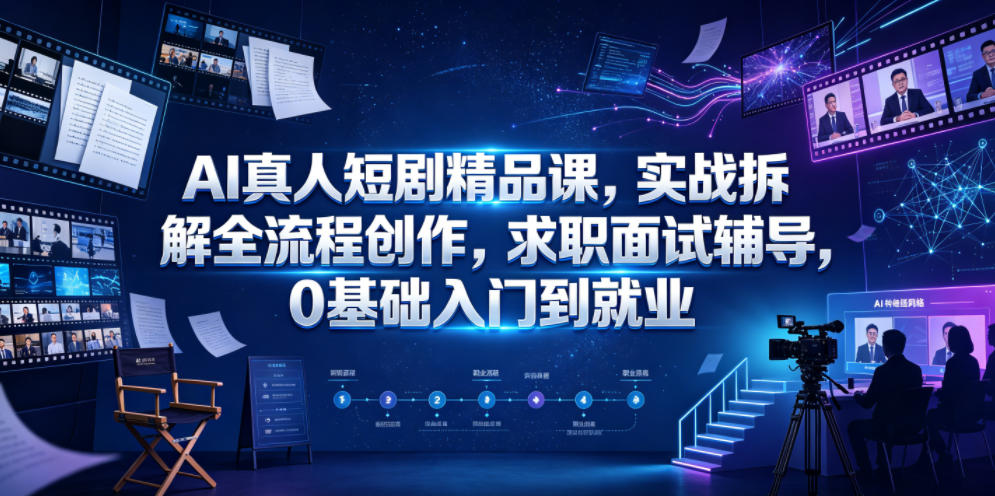 AI真人短剧精品课，实战拆解全流程创作，求职面试辅导，0基础入门到就业-点子口袋网