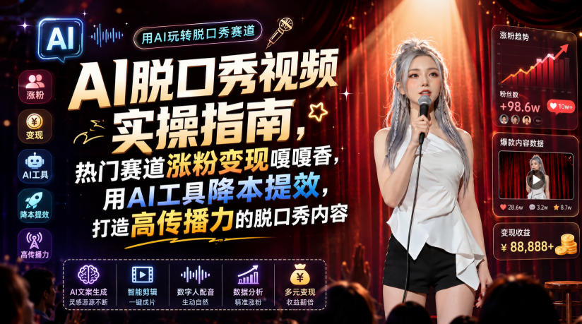 AI脱口秀视频实操指南，热门赛道涨粉变现嘎嘎香，用AI工具降本提效，打造高传播力的脱口秀内容-点子口袋网