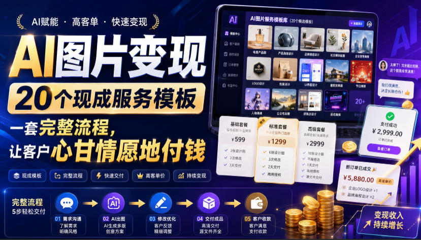 AI图片变现，20个现成服务模板，一套完整流程，让客户心甘情愿地付钱【原创双语字幕】-点子口袋网