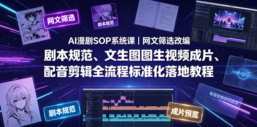 AI漫剧SOP系统课｜网文筛选改编、剧本规范、文生图图生视频成片、配音剪辑全流程标准化落地教程（更新）-点子口袋网