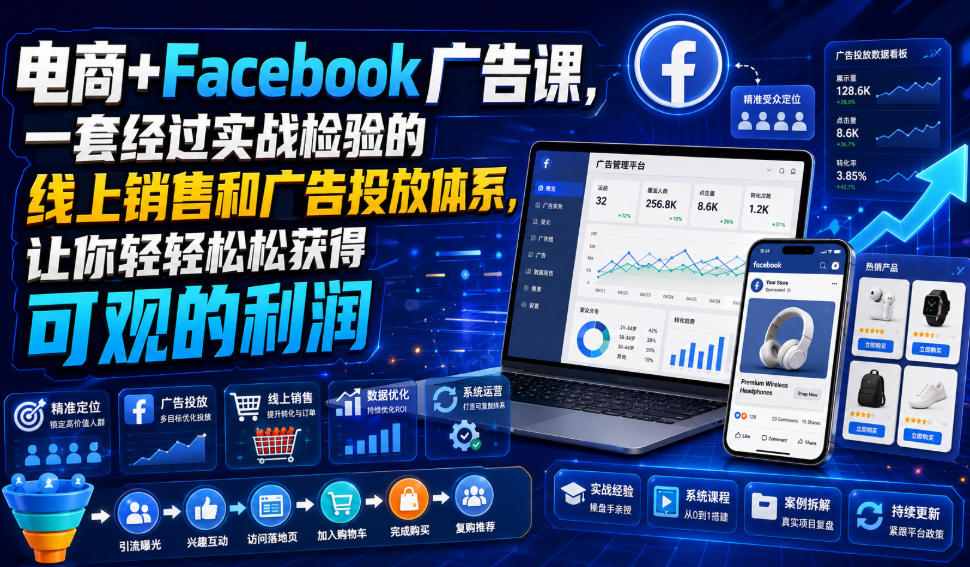 电商+Facebook广告课，一套经过实战检验的线上销售和广告投放体系，让你轻轻松松获得可观的利润【原创双语字幕】-点子口袋网