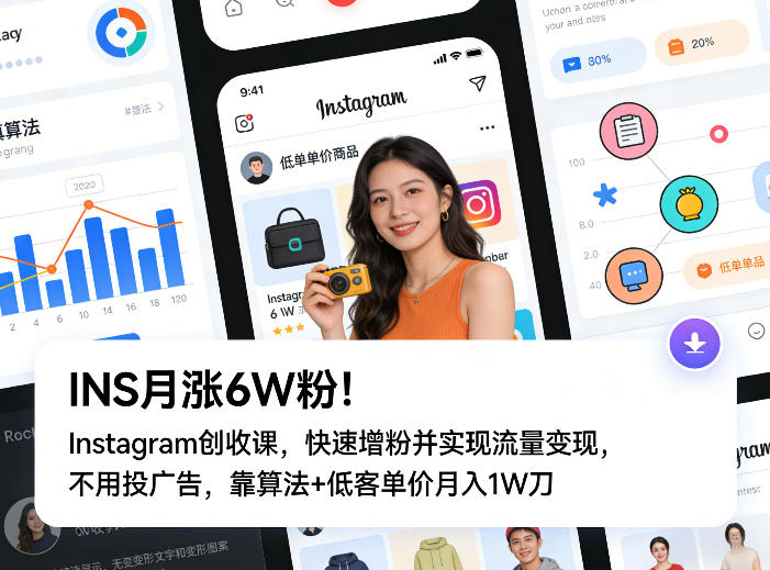 INS月涨6W粉！Instagram创收课，快速增粉并实现流量变现，不用用投广告，靠算法+低客单价月入1W刀-点子口袋网
