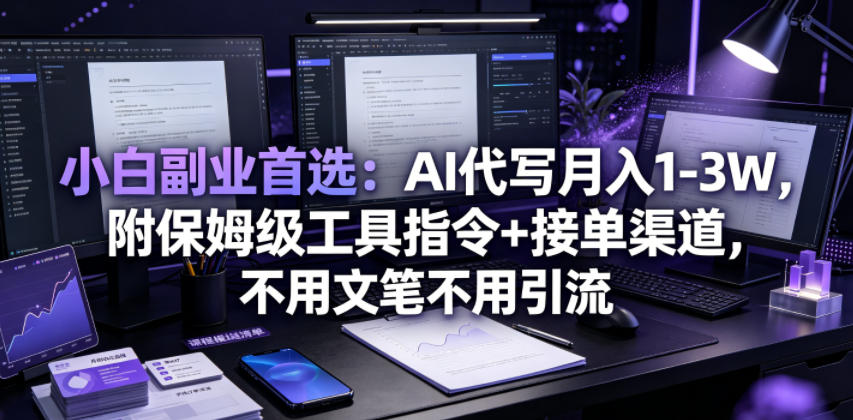 小白副业首选：AI代写月入1-3W，附保姆级工具指令+接单渠道，不用文笔不用引流【揭秘】-点子口袋网