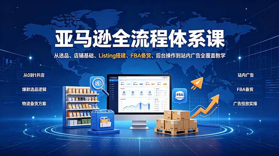 （19409期）亚马逊全流程体系课：从选品、店铺基础、Listing搭建、FBA备货、后台操作到站内广告全覆盖教学-点子口袋网