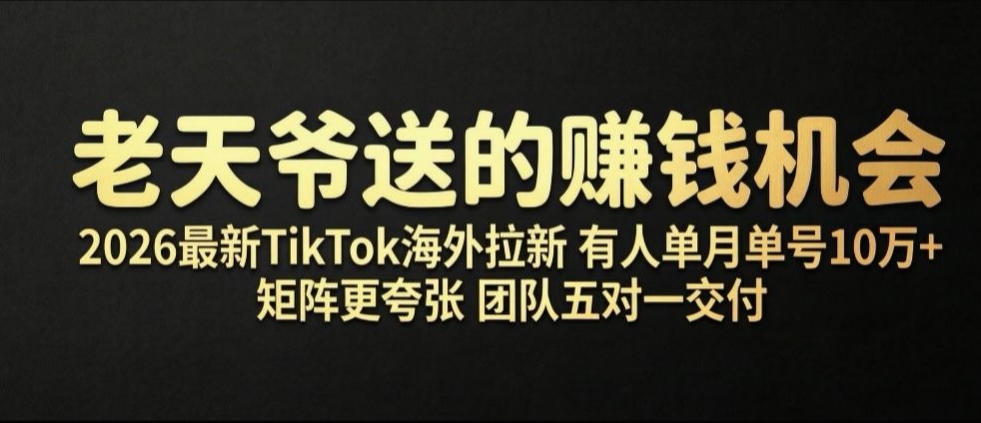 老天爷送的賺钱机会！2026最新TikTok海外拉新，有人单月单号10W+，矩阵更夸张，团队交付【揭秘】-点子口袋网