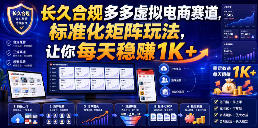 长久合规多多虚拟电商赛道，标准化矩阵玩法，让你每天稳賺1K+【揭秘】-点子口袋网