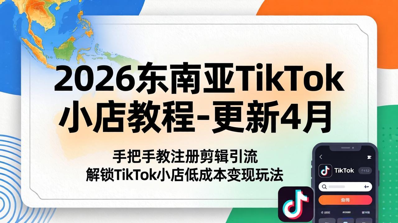 2026东南亚TikTok小店教程-更新4月，手把手教注册剪辑引流，解锁TikTok小店低成本变现玩法-点子口袋网