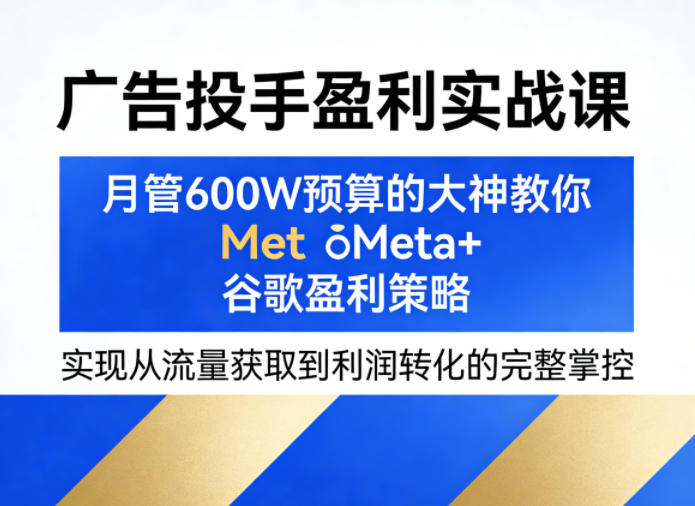广告投手盈利实战课，月管600W预算的大神教你Meta+谷歌盈利策略，实现从流量获取到利润转化的完整掌控-点子口袋网