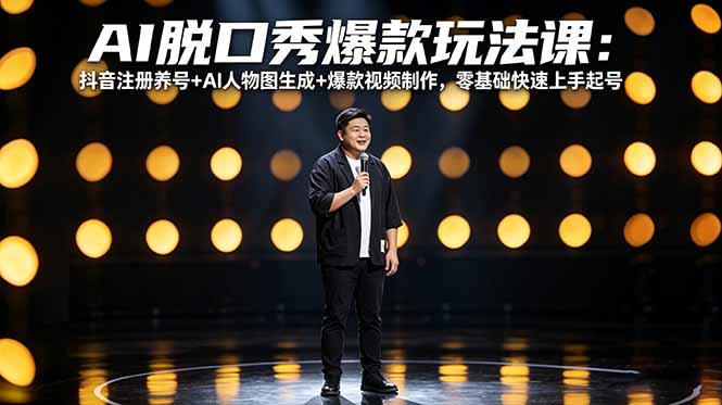 AI脱口秀爆款玩法课：抖音注册养号+AI人物图生成+爆款视频制作，零基础快速上手起号-点子口袋网