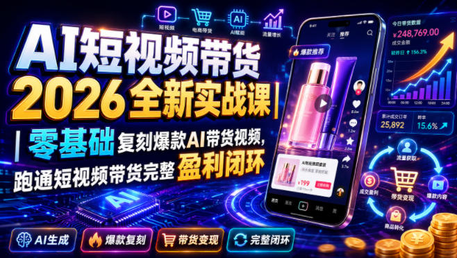 AI短视频带货2026全新实战课｜零基础复刻爆款AI带货视频，跑通短视频带货完整盈利闭环-点子口袋网