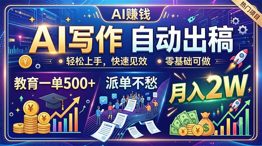 （19614期）AI写作自动出稿，教育一单500+，派单不愁，月入2W-点子口袋网