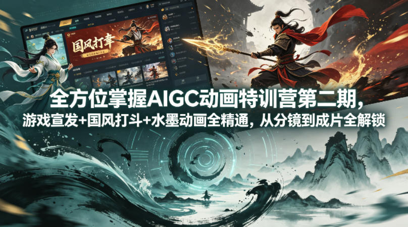 全方位掌握AIGC动画特训营第二期，游戏宣发+国风打斗+水墨动画全精通，从分镜到成片全解锁-点子口袋网