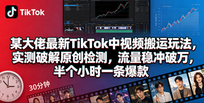 某大佬最新TikTok中视频搬运玩法，实测破解原创检测，流量稳冲破万，半个小时一条爆款-点子口袋网