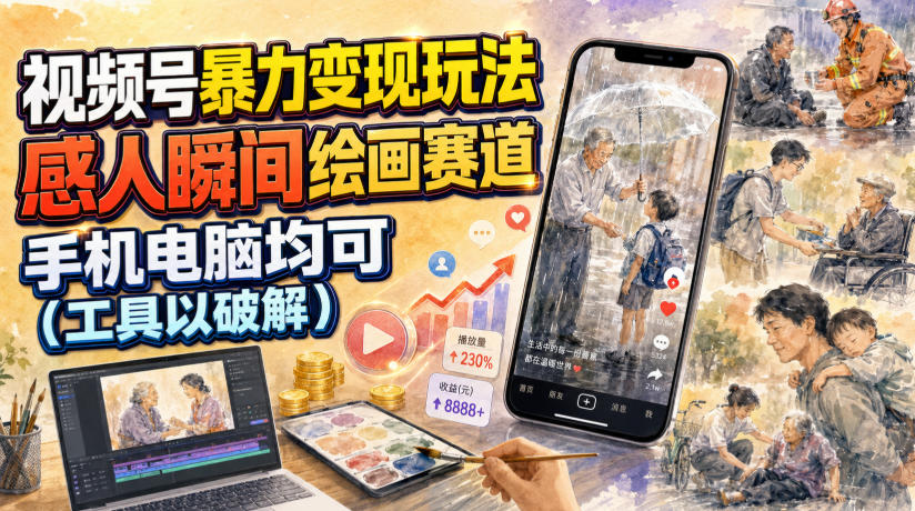 视频号暴力变现玩法，感人瞬间绘画赛道，手机电脑均可-点子口袋网